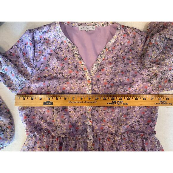 Ivy City Co Lydia in Purple Floral Flowy Whimsical Tiered A-Line Chiffon Dress - Picture 14 of 14